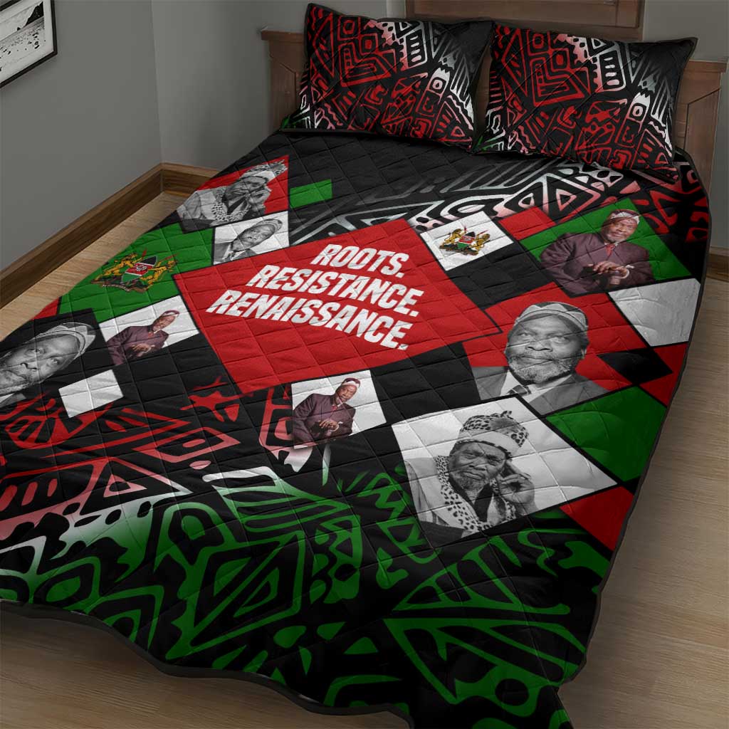 Jomo Kenyatta Quilt Bed Set with Roots Resistance Renaissance and Kenyan Patchwork Pattern Tribute - Wonder Print Shop