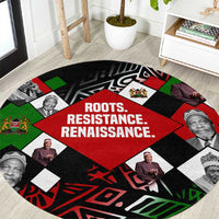 Jomo Kenyatta Round Carpet with Roots Resistance Renaissance and Kenyan Patchwork Pattern Tribute - Wonder Print Shop
