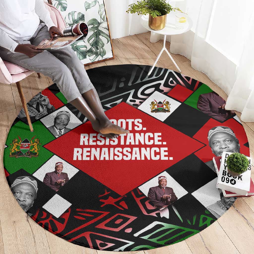 Jomo Kenyatta Round Carpet with Roots Resistance Renaissance and Kenyan Patchwork Pattern Tribute - Wonder Print Shop