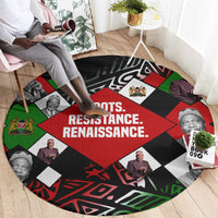 Jomo Kenyatta Round Carpet with Roots Resistance Renaissance and Kenyan Patchwork Pattern Tribute - Wonder Print Shop