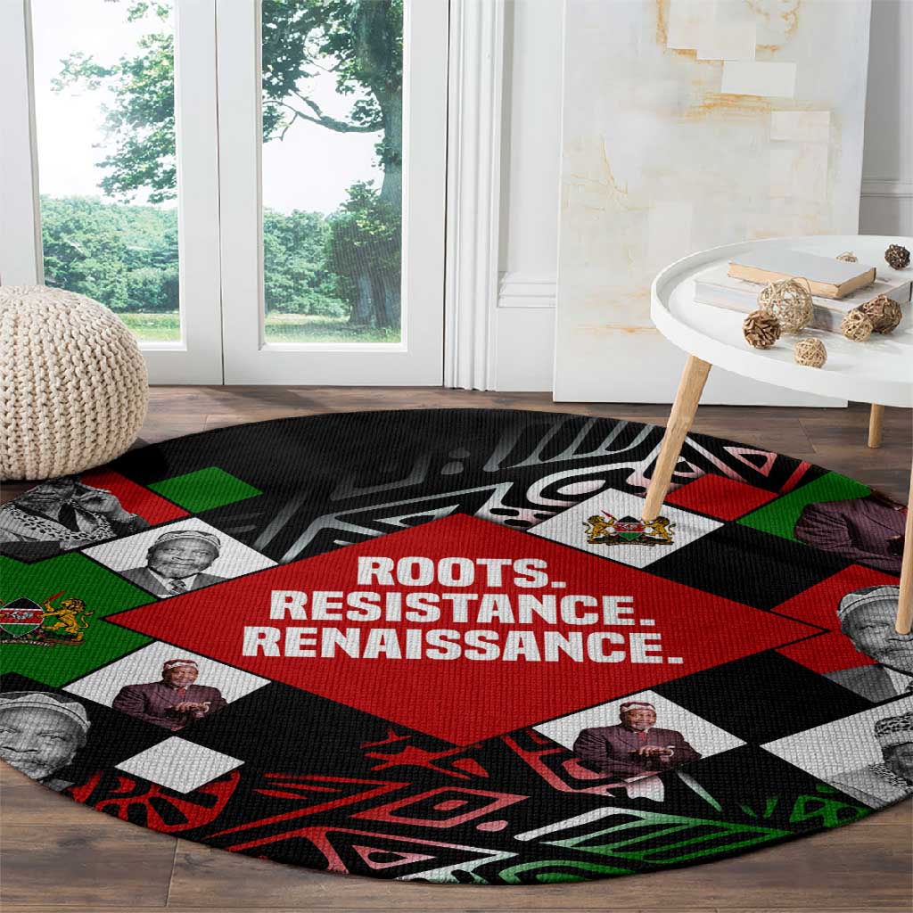 Jomo Kenyatta Round Carpet with Roots Resistance Renaissance and Kenyan Patchwork Pattern Tribute - Wonder Print Shop