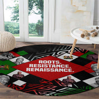 Jomo Kenyatta Round Carpet with Roots Resistance Renaissance and Kenyan Patchwork Pattern Tribute - Wonder Print Shop