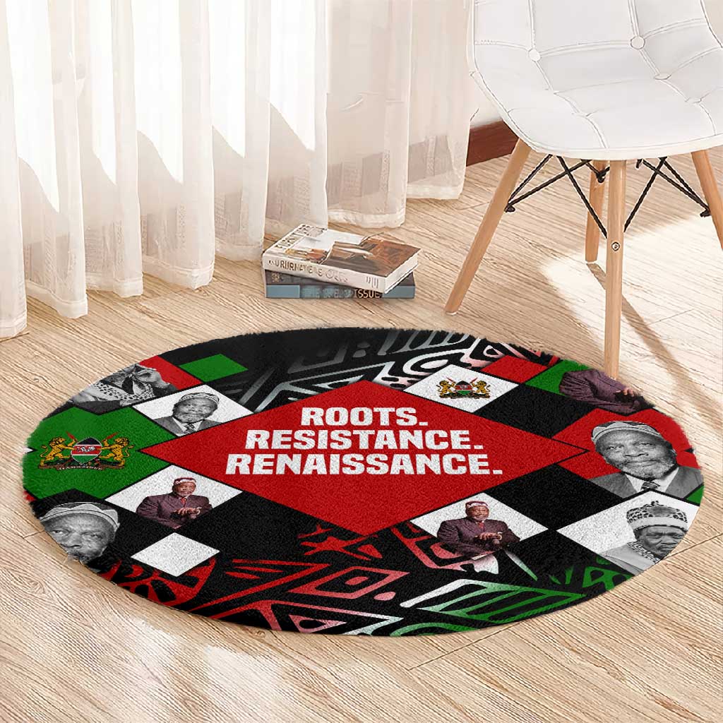 Jomo Kenyatta Round Carpet with Roots Resistance Renaissance and Kenyan Patchwork Pattern Tribute - Wonder Print Shop
