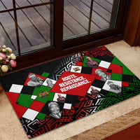 Jomo Kenyatta Rubber Doormat with Roots Resistance Renaissance and Kenyan Patchwork Pattern Tribute - Wonder Print Shop