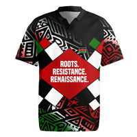 Jomo Kenyatta Rugby Jersey with Roots Resistance Renaissance and Kenyan Patchwork Pattern Tribute - Wonder Print Shop