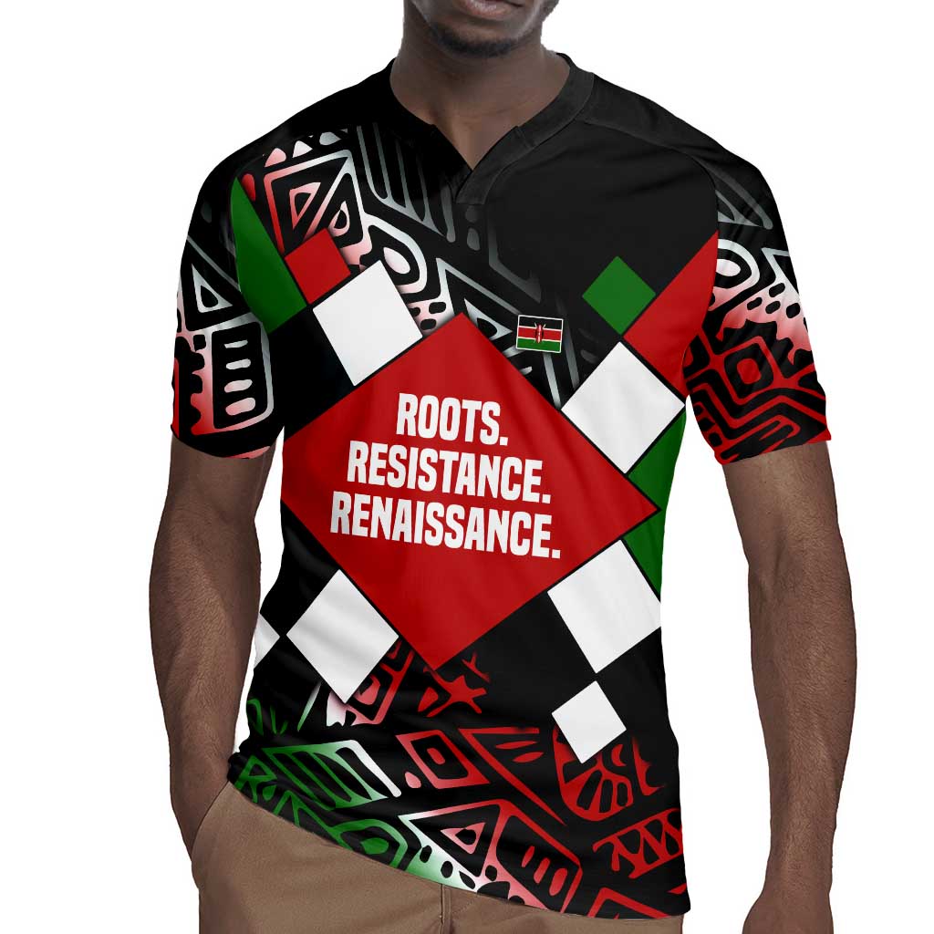 Jomo Kenyatta Rugby Jersey with Roots Resistance Renaissance and Kenyan Patchwork Pattern Tribute - Wonder Print Shop
