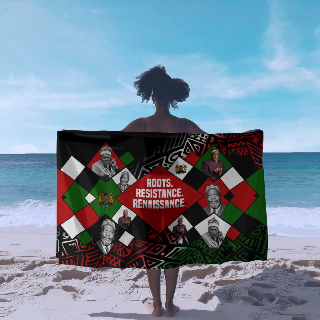 Jomo Kenyatta Sarong with Roots Resistance Renaissance and Kenyan Patchwork Pattern Tribute - Wonder Print Shop