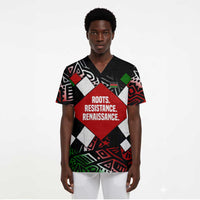 Jomo Kenyatta Scrub Top with Roots Resistance Renaissance and Kenyan Patchwork Pattern Tribute - Wonder Print Shop
