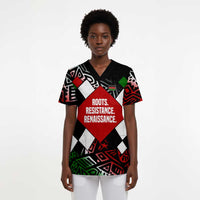 Jomo Kenyatta Scrub Top with Roots Resistance Renaissance and Kenyan Patchwork Pattern Tribute - Wonder Print Shop
