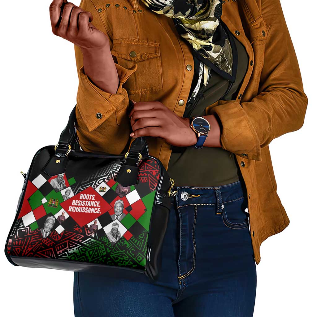 Jomo Kenyatta Shoulder Handbag with Roots Resistance Renaissance and Kenyan Patchwork Pattern Tribute - Wonder Print Shop
