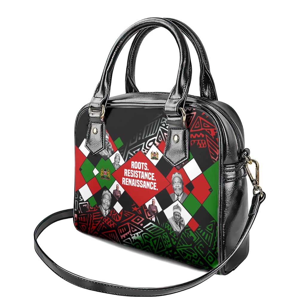 Jomo Kenyatta Shoulder Handbag with Roots Resistance Renaissance and Kenyan Patchwork Pattern Tribute - Wonder Print Shop