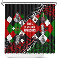 Jomo Kenyatta Shower Curtain with Roots Resistance Renaissance and Kenyan Patchwork Pattern Tribute - Wonder Print Shop