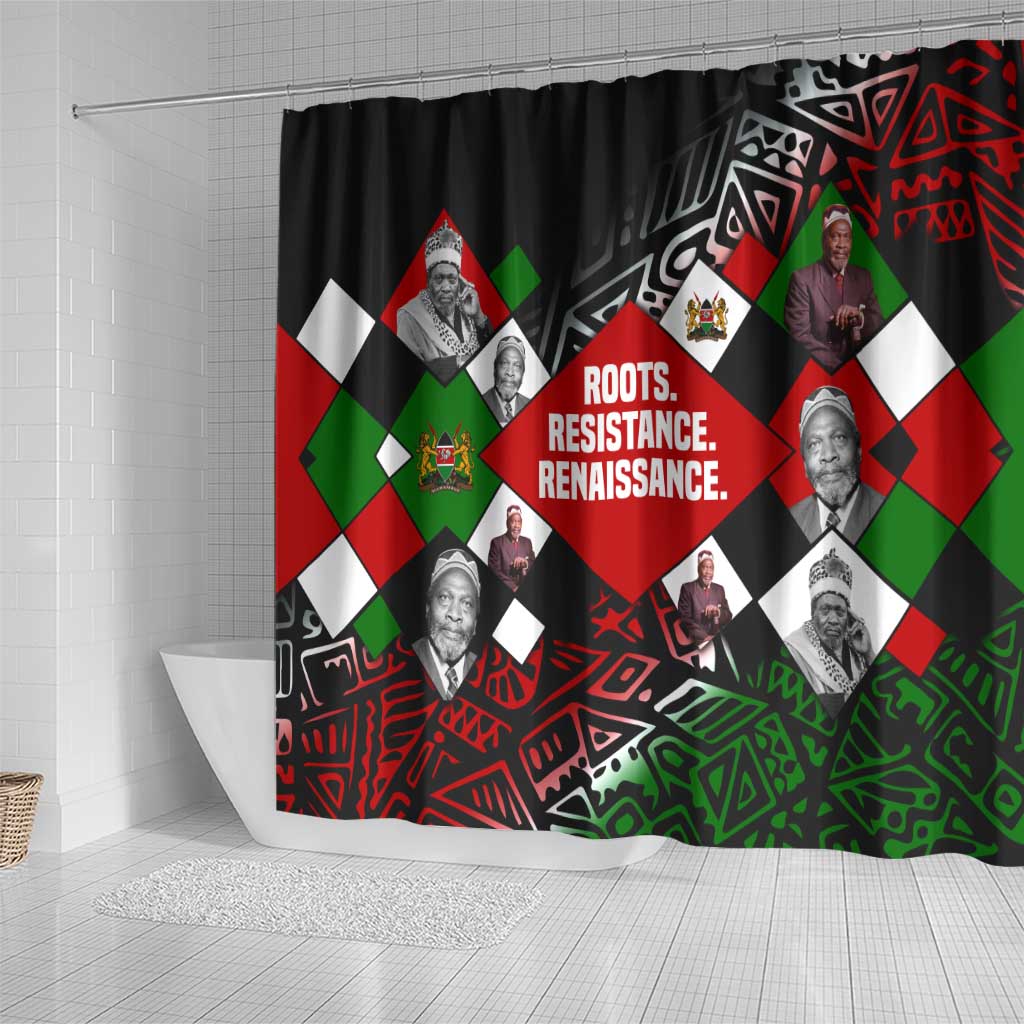 Jomo Kenyatta Shower Curtain with Roots Resistance Renaissance and Kenyan Patchwork Pattern Tribute - Wonder Print Shop