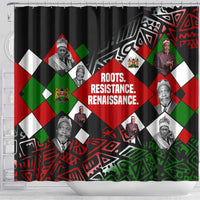 Jomo Kenyatta Shower Curtain with Roots Resistance Renaissance and Kenyan Patchwork Pattern Tribute - Wonder Print Shop