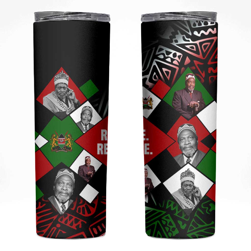 Jomo Kenyatta Skinny Tumbler with Roots Resistance Renaissance and Kenyan Patchwork Pattern Tribute - Wonder Print Shop