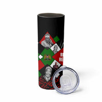 Jomo Kenyatta Skinny Tumbler with Roots Resistance Renaissance and Kenyan Patchwork Pattern Tribute - Wonder Print Shop