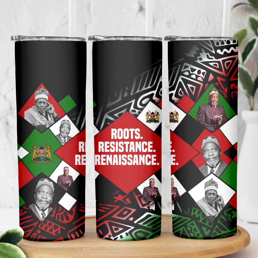 Jomo Kenyatta Skinny Tumbler with Roots Resistance Renaissance and Kenyan Patchwork Pattern Tribute - Wonder Print Shop