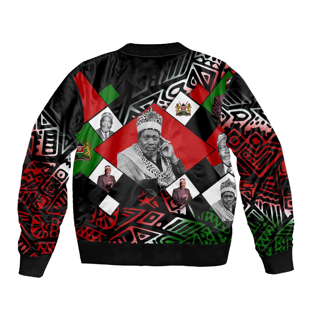 Jomo Kenyatta Sleeve Zip Bomber Jacket with Roots Resistance Renaissance and Kenyan Patchwork Pattern Tribute - Wonder Print Shop
