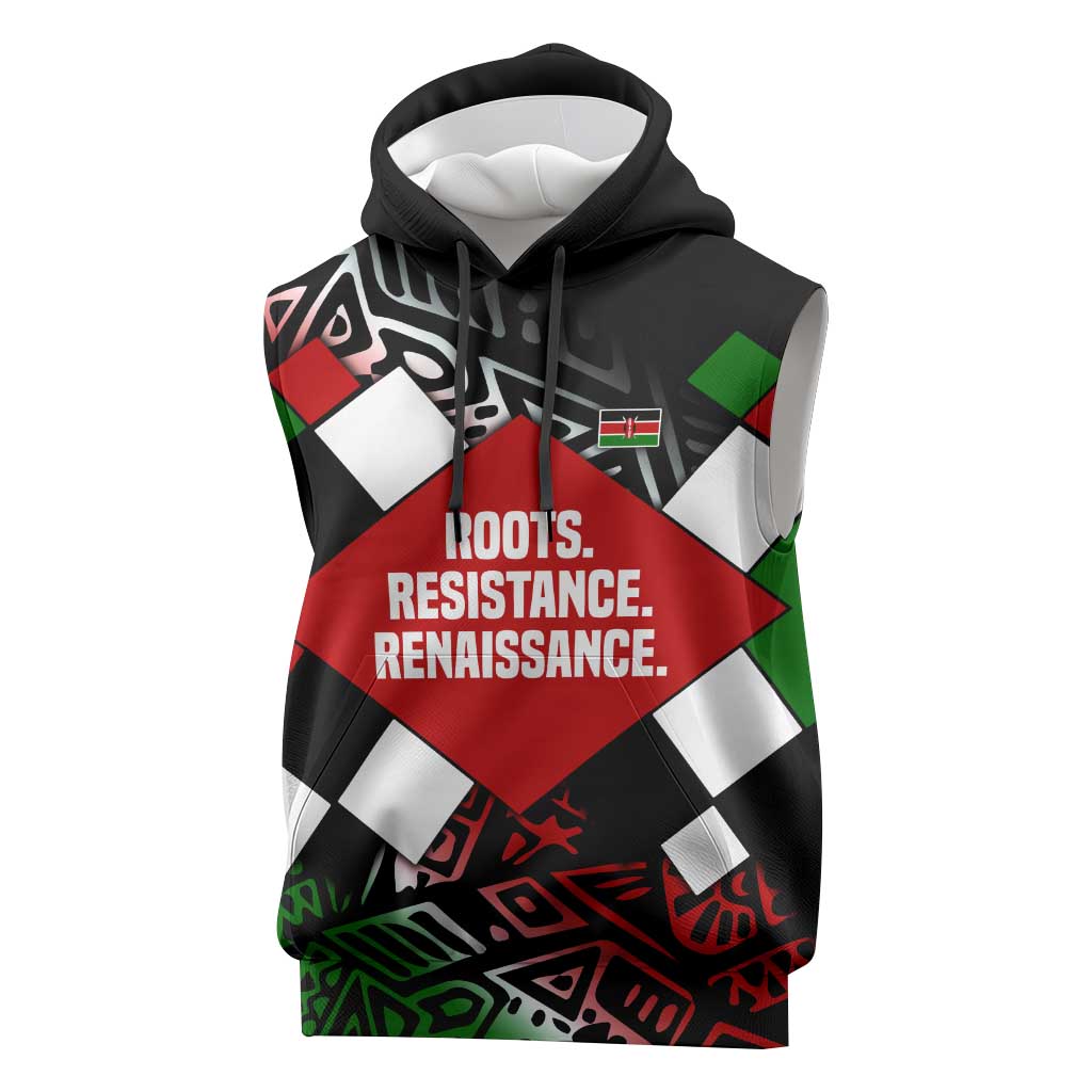 Jomo Kenyatta Sleeveless Hoodie with Roots Resistance Renaissance and Kenyan Patchwork Pattern Tribute - Wonder Print Shop