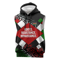 Jomo Kenyatta Sleeveless Hoodie with Roots Resistance Renaissance and Kenyan Patchwork Pattern Tribute - Wonder Print Shop