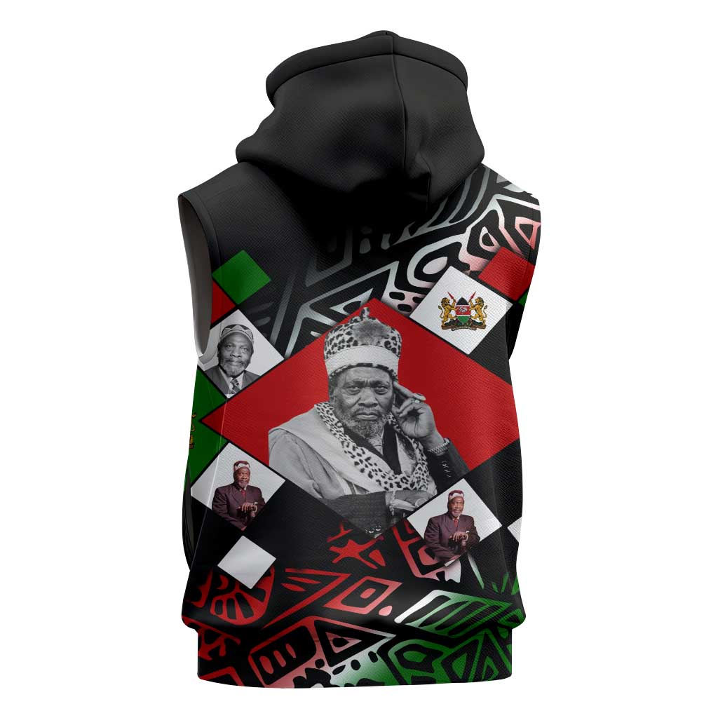 Jomo Kenyatta Sleeveless Hoodie with Roots Resistance Renaissance and Kenyan Patchwork Pattern Tribute - Wonder Print Shop