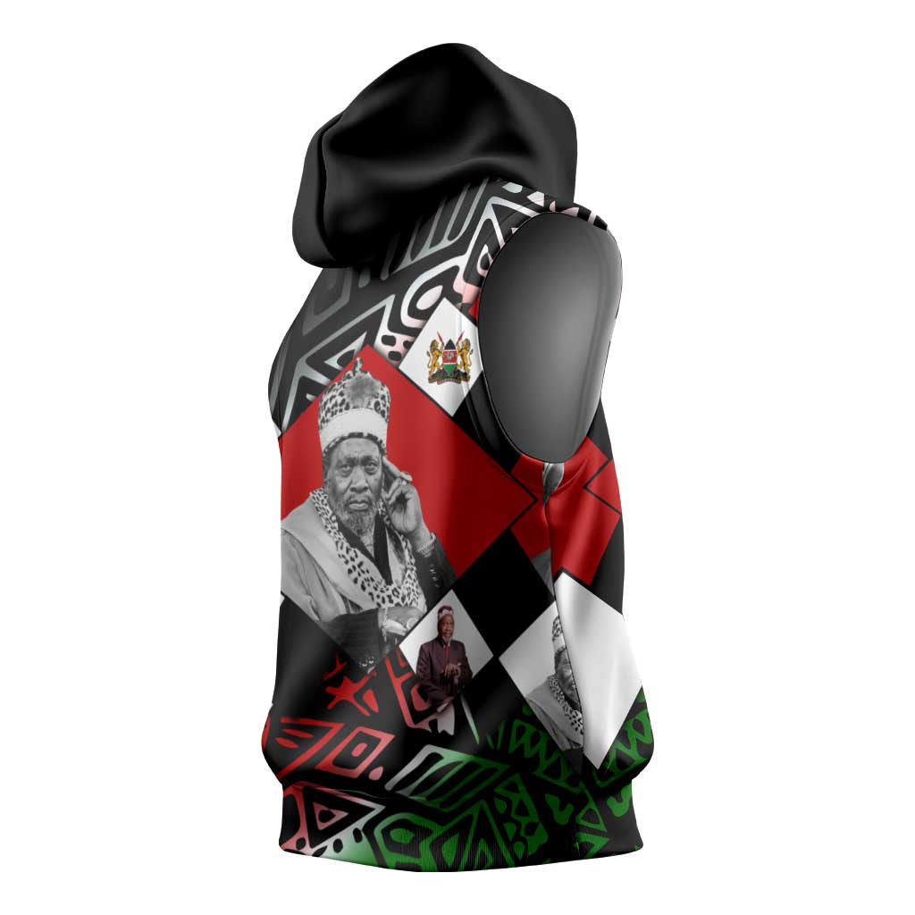 Jomo Kenyatta Sleeveless Hoodie with Roots Resistance Renaissance and Kenyan Patchwork Pattern Tribute - Wonder Print Shop