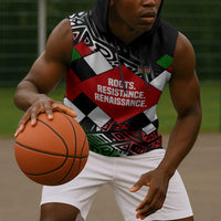 Jomo Kenyatta Sleeveless Hoodie with Roots Resistance Renaissance and Kenyan Patchwork Pattern Tribute - Wonder Print Shop
