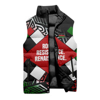 Jomo Kenyatta Sleeveless Puffer Jacket with Roots Resistance Renaissance and Kenyan Patchwork Pattern Tribute - Wonder Print Shop