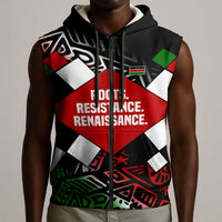 Jomo Kenyatta Sleeveless Zip Hoodie with Roots Resistance Renaissance and Kenyan Patchwork Pattern Tribute - Wonder Print Shop