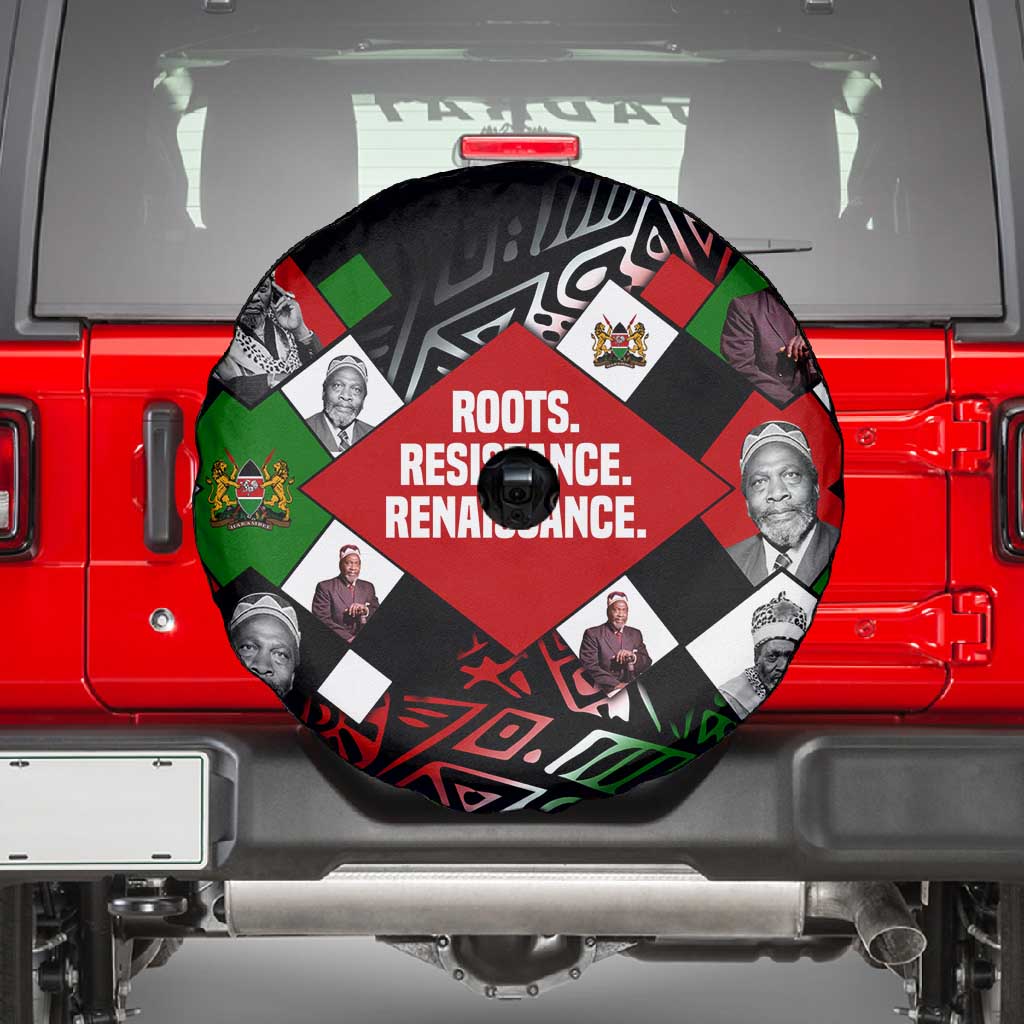 Jomo Kenyatta Spare Tire Cover with Roots Resistance Renaissance and Kenyan Patchwork Pattern Tribute - Wonder Print Shop