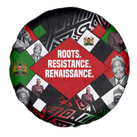 Jomo Kenyatta Spare Tire Cover with Roots Resistance Renaissance and Kenyan Patchwork Pattern Tribute - Wonder Print Shop