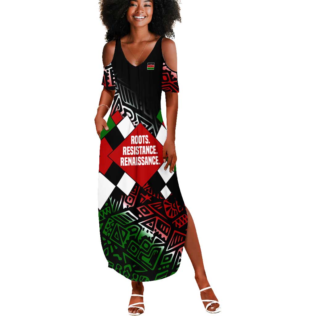 Jomo Kenyatta Summer Maxi Dress with Roots Resistance Renaissance and Kenyan Patchwork Pattern Tribute - Wonder Print Shop