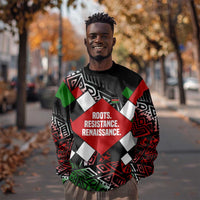 Jomo Kenyatta Sweatshirt with Roots Resistance Renaissance and Kenyan Patchwork Pattern Tribute - Wonder Print Shop