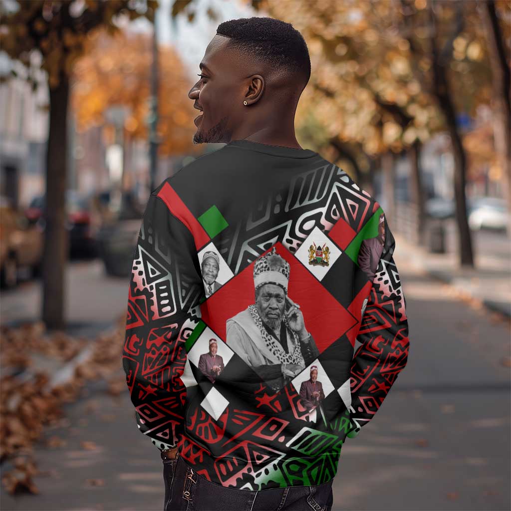 Jomo Kenyatta Sweatshirt with Roots Resistance Renaissance and Kenyan Patchwork Pattern Tribute - Wonder Print Shop