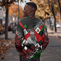 Jomo Kenyatta Sweatshirt with Roots Resistance Renaissance and Kenyan Patchwork Pattern Tribute - Wonder Print Shop