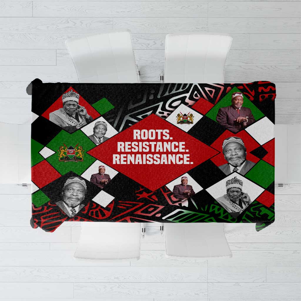 Jomo Kenyatta Tablecloth with Roots Resistance Renaissance and Kenyan Patchwork Pattern Tribute - Wonder Print Shop
