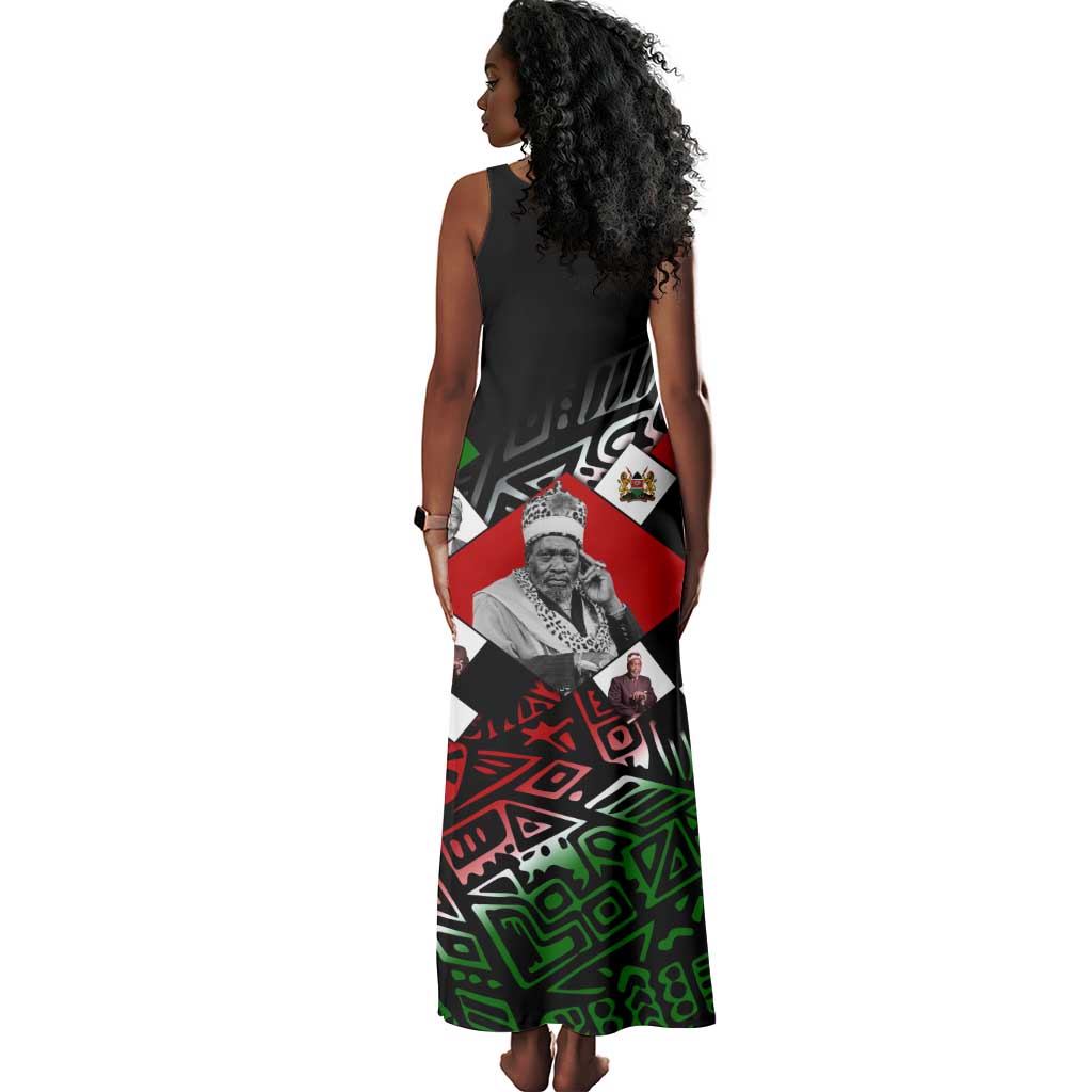 Jomo Kenyatta Tank Maxi Dress with Roots Resistance Renaissance and Kenyan Patchwork Pattern Tribute - Wonder Print Shop