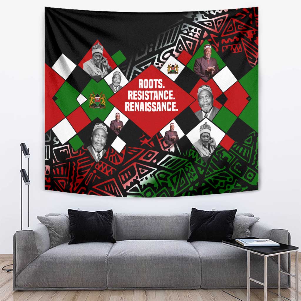 Jomo Kenyatta Tapestry with Roots Resistance Renaissance and Kenyan Patchwork Pattern Tribute - Wonder Print Shop