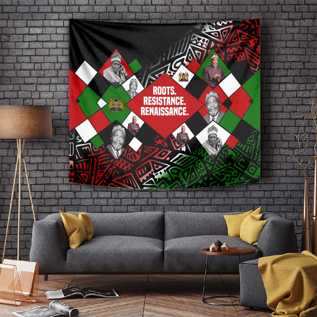 Jomo Kenyatta Tapestry with Roots Resistance Renaissance and Kenyan Patchwork Pattern Tribute - Wonder Print Shop