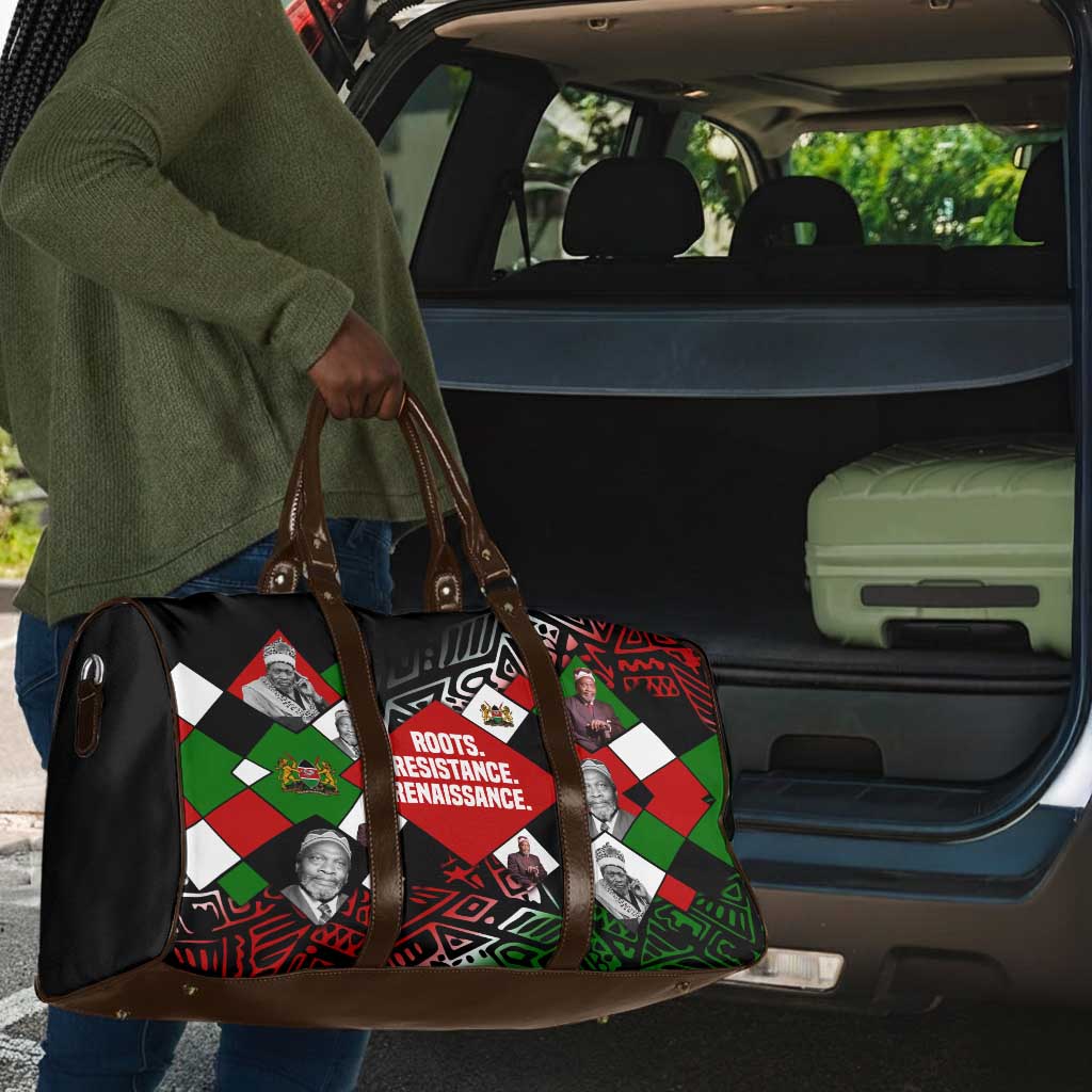 Jomo Kenyatta Travel Bag with Roots Resistance Renaissance and Kenyan Patchwork Pattern Tribute - Wonder Print Shop