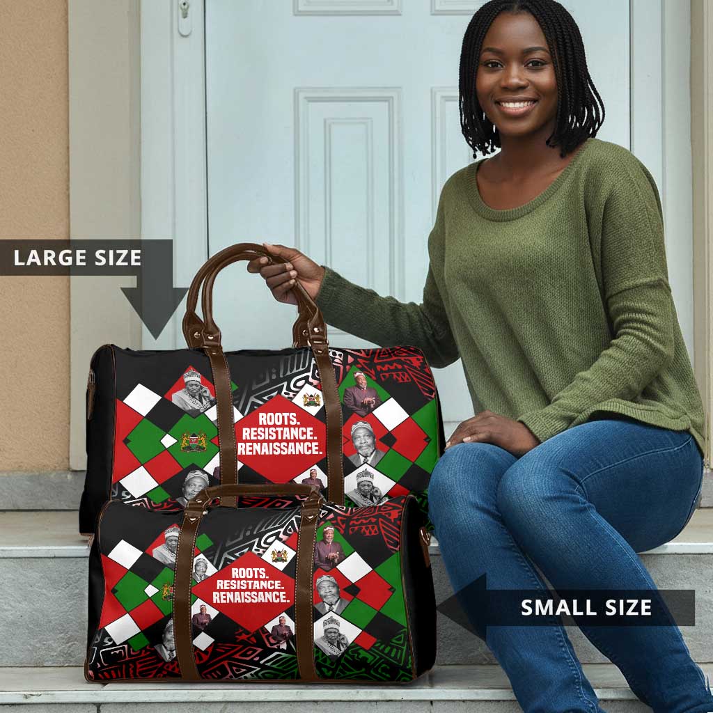 Jomo Kenyatta Travel Bag with Roots Resistance Renaissance and Kenyan Patchwork Pattern Tribute - Wonder Print Shop