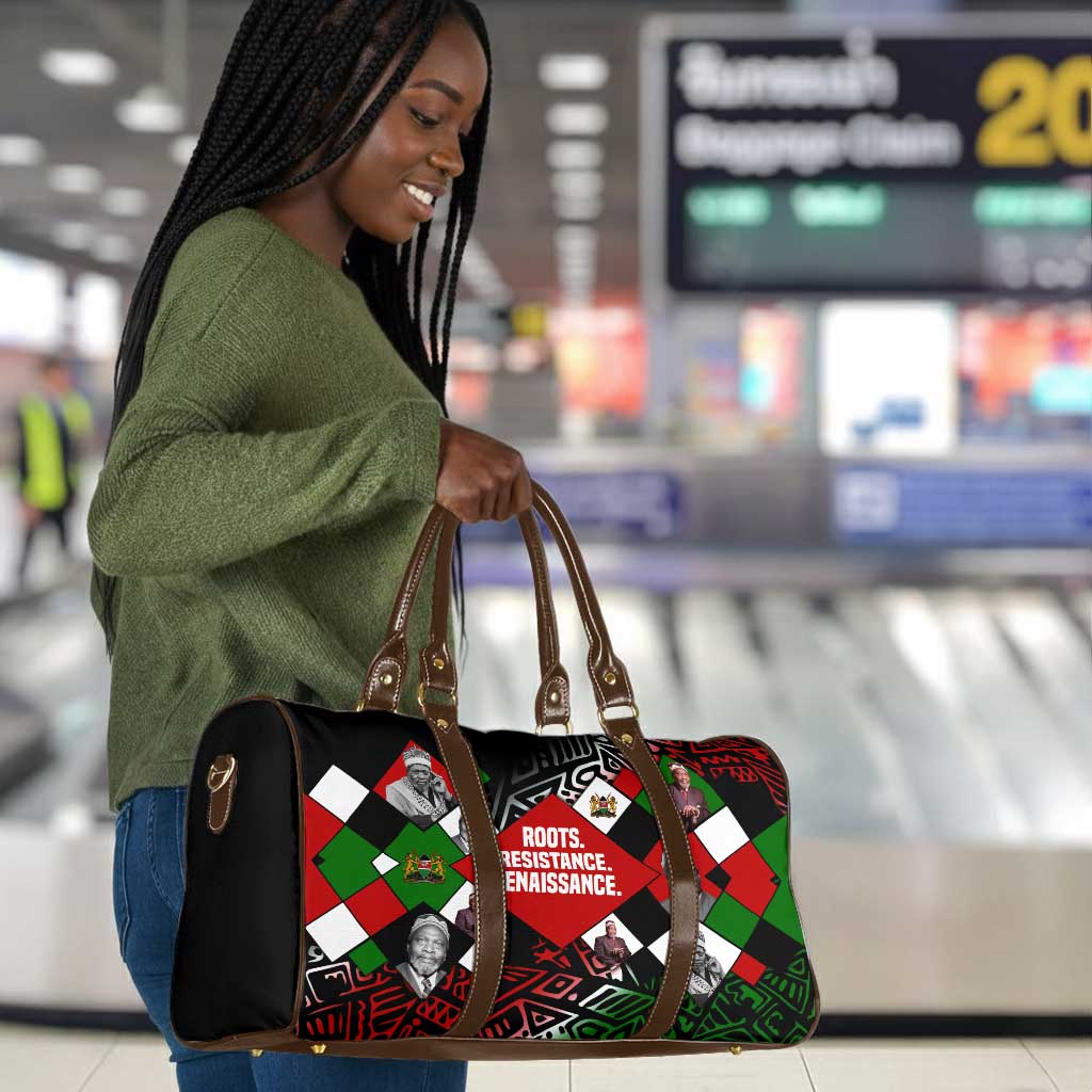 Jomo Kenyatta Travel Bag with Roots Resistance Renaissance and Kenyan Patchwork Pattern Tribute - Wonder Print Shop