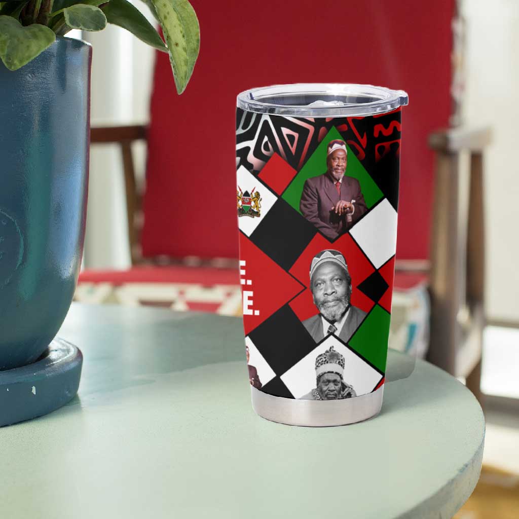 Jomo Kenyatta Tumbler Cup with Roots Resistance Renaissance and Kenyan Patchwork Pattern Tribute - Wonder Print Shop