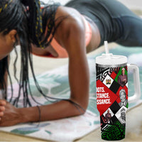 Jomo Kenyatta Tumbler With Handle with Roots Resistance Renaissance and Kenyan Patchwork Pattern Tribute - Wonder Print Shop