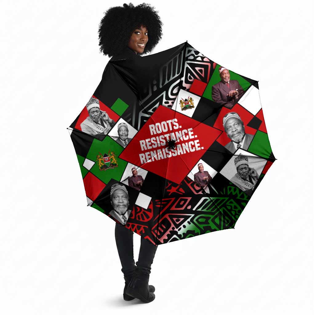 Jomo Kenyatta Umbrella with Roots Resistance Renaissance and Kenyan Patchwork Pattern Tribute - Wonder Print Shop