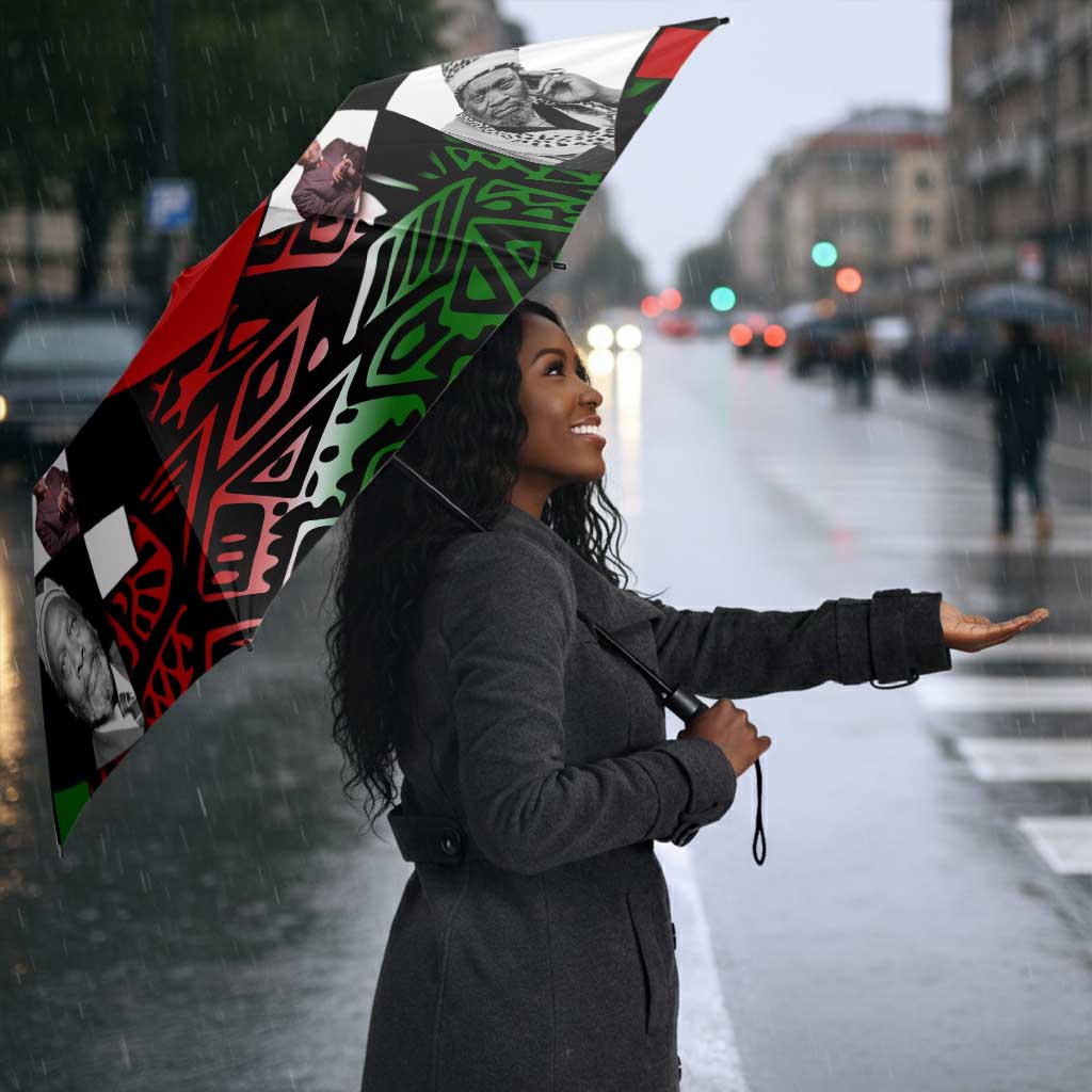 Jomo Kenyatta Umbrella with Roots Resistance Renaissance and Kenyan Patchwork Pattern Tribute - Wonder Print Shop