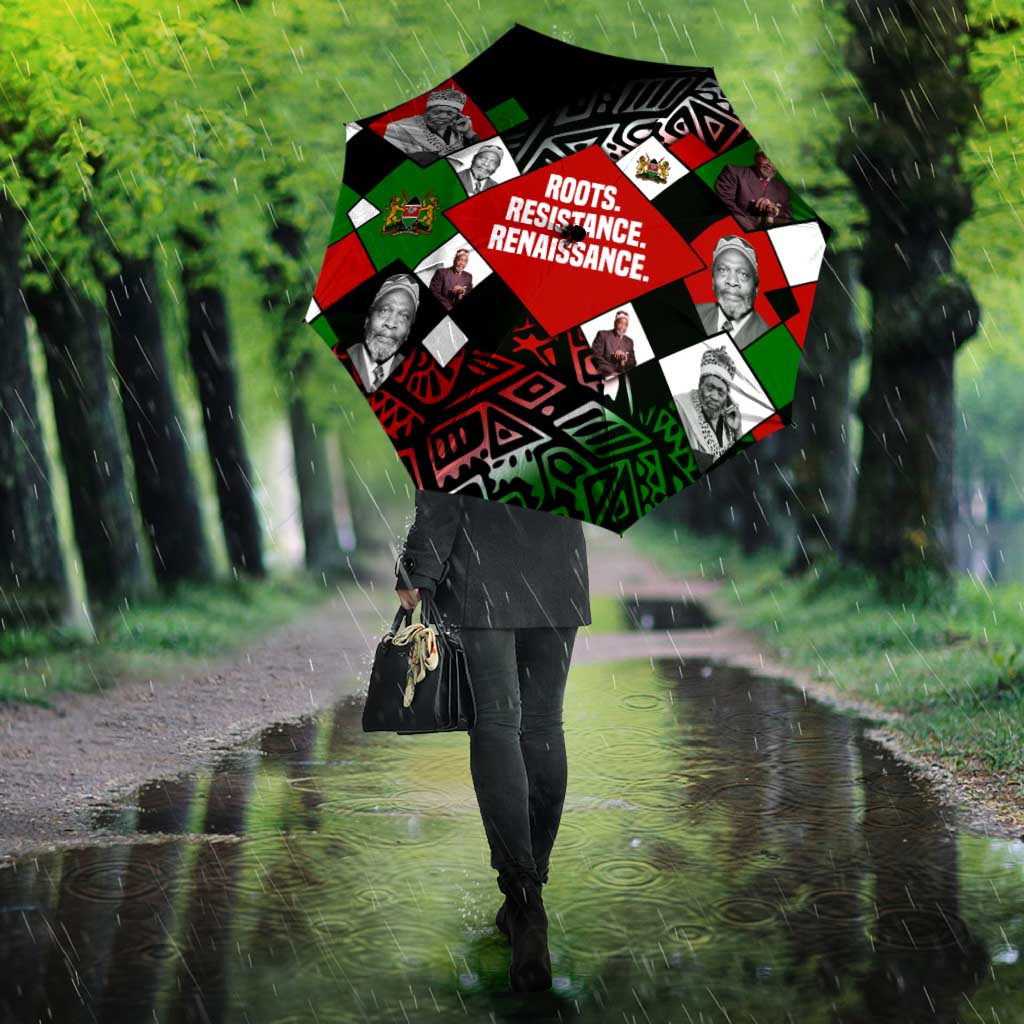 Jomo Kenyatta Umbrella with Roots Resistance Renaissance and Kenyan Patchwork Pattern Tribute - Wonder Print Shop