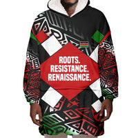 Jomo Kenyatta Wearable Blanket Hoodie with Roots Resistance Renaissance and Kenyan Patchwork Pattern Tribute - Wonder Print Shop