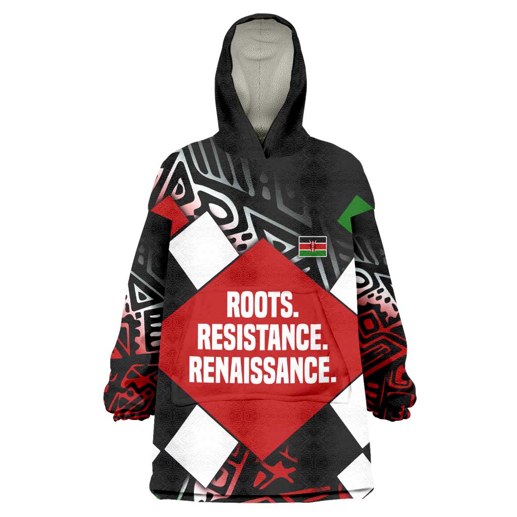 Jomo Kenyatta Wearable Blanket Hoodie with Roots Resistance Renaissance and Kenyan Patchwork Pattern Tribute - Wonder Print Shop