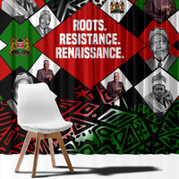 Jomo Kenyatta Window Curtain with Roots Resistance Renaissance and Kenyan Patchwork Pattern Tribute - Wonder Print Shop